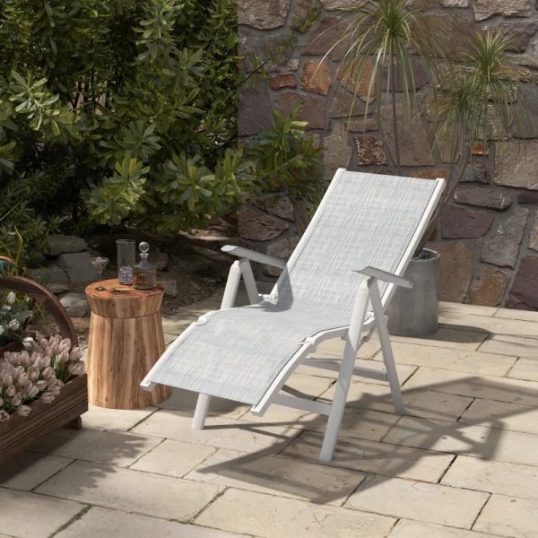 Tuinstoel Outdoor Loungestoel Tuinligstoel, Weerbestendig, 62cm X 96cm X 108cm, Grijs + Wit 2