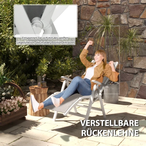 Tuinstoel Outdoor Loungestoel Tuinligstoel, Weerbestendig, 62cm X 96cm X 108cm, Grijs + Wit 4