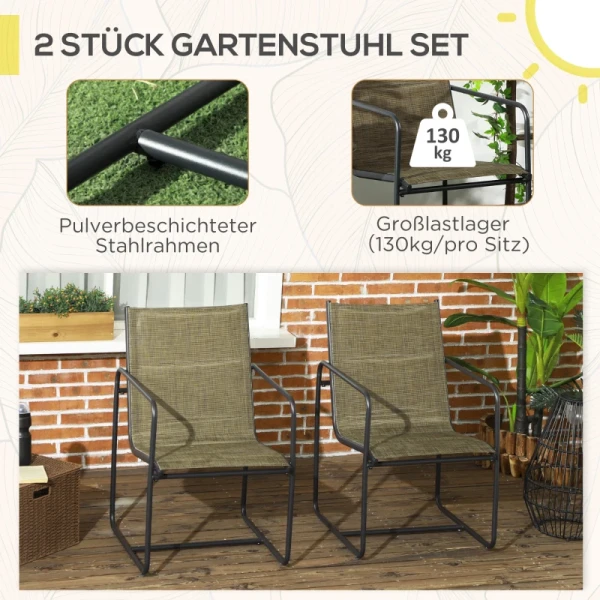 Tuinstoel, Set Van 2, Ademende Hoes, Robuust Metalen Frame, 54x66,5x88cm, Zwart/bruin 4