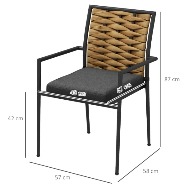 Tuinstoelen, Buitenstoelen, Terrasstoelen, Weerbestendig, Modern Design, 57 X 58 X 87cm, Zwart 3