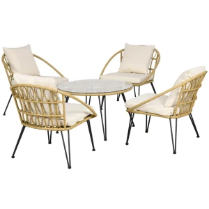 Tuinzitgroep 5-delige Tuinzitgroep Gartembel Set, Boho Stijl, 82 Cm X 82 Cm X 50 Cm, Beige + Naturel 1