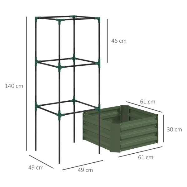 Verhoogd Bed Met Traliewerk, Plantenbak Met Traliewerk, Open Bodem, Weerbestendig, 61 Cm X 61 Cm X 140 Cm, Groen 3