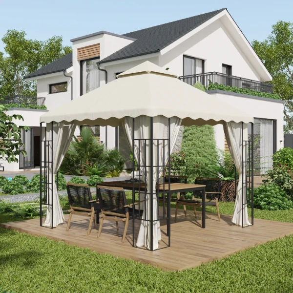 Vervangingsdak Voor Tuinpaviljoen, Met Ventilatiedak, Waterafvoergaten, Polyester, 3 X 3 M, Crèmewit 2