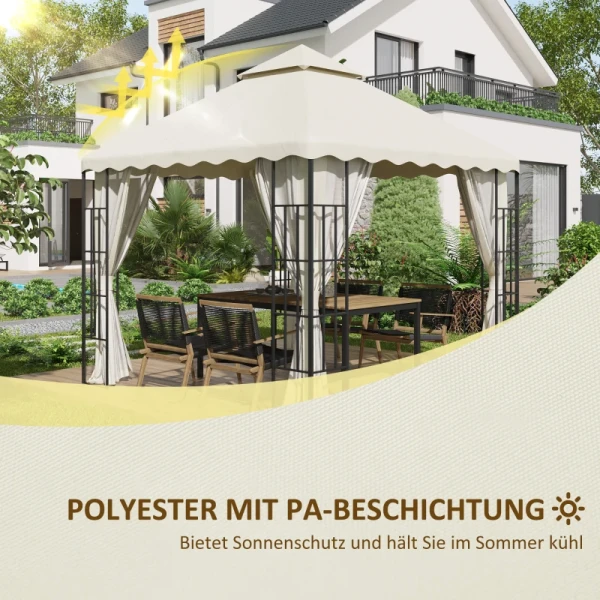 Vervangingsdak Voor Tuinpaviljoen, Met Ventilatiedak, Waterafvoergaten, Polyester, 3 X 3 M, Crèmewit 4