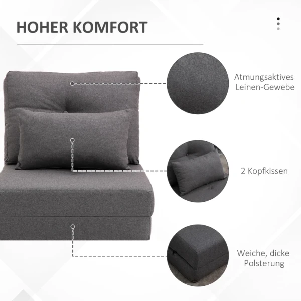 Vloerstoel Opklapbaar Matras Slaapmat 2 In 1 Design Afneembaar Kussen 60 X 80 X 56 Cm Donkergrijs 6