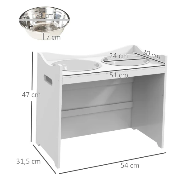 Voerstation Voor Honden, 2 Roestvrijstalen Kommen, In Hoogte Verstelbaar, 54x31,5x47cm, Wit 3