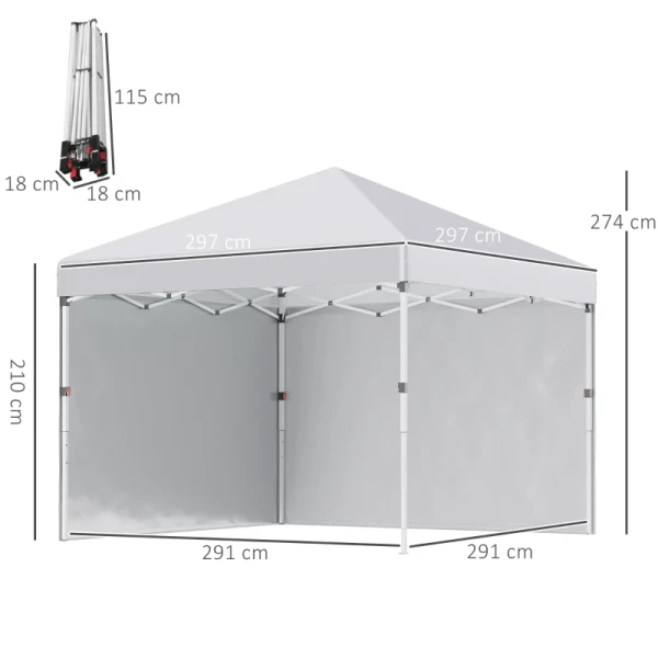 Vouwpaviljoen, 2 Zijwanden, In Hoogte Verstelbaar, Met Transporttas, RVS Frame, 3x3 M, Wit 3