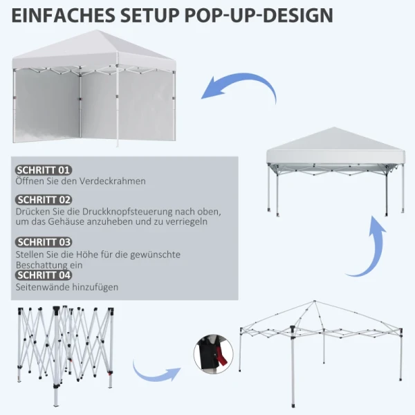 Vouwpaviljoen, 2 Zijwanden, In Hoogte Verstelbaar, Met Transporttas, RVS Frame, 3x3 M, Wit 5