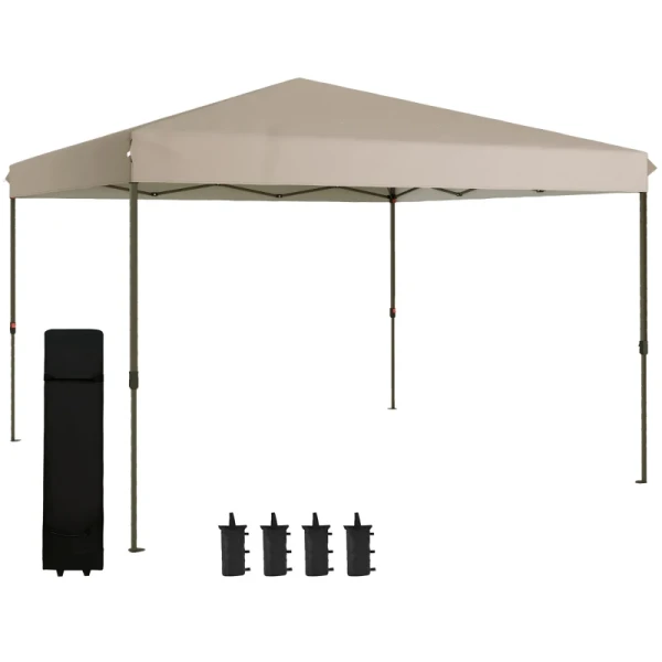 Vouwpaviljoen, Eenvoudig Op Te Zetten Met 1-knopssysteem, In Hoogte Verstelbaar, Metalen Frame, 3,6 X 3,6m, Beige 10