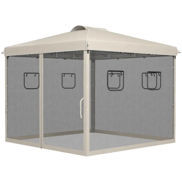 Vouwpaviljoen, In Hoogte Verstelbaar, Gaasgordijnen, Draagtas, Metalen Frame, 3 X 3 X 3 M, Beige 1