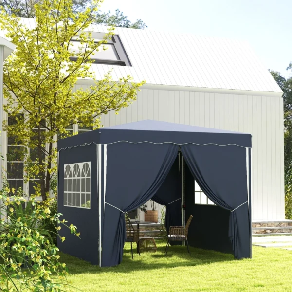 Vouwpaviljoen, Tuinpaviljoen, In Hoogte Verstelbaar, 2 Grote Ramen, Draagtas, Metalen Frame, 3x3m, Blauw 2