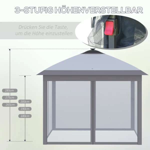 Vouwpaviljoen Van 3,3 X 3,3 M Met LED-verlichting, Gaasgordijnen, Draagtas, Grijs 6