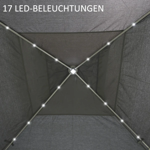 Vouwpaviljoen Van 3,3 X 3,3 M Met LED-verlichting, Gaasgordijnen, Draagtas, Grijs 8