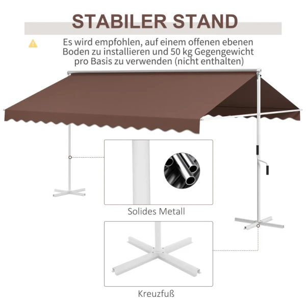 Vrijstaande Luifel 4,5x3,4m, Kantelbaar, Zwengel, Metalen Frame, Bruin 7