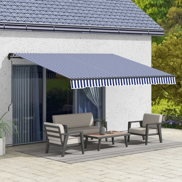 Zonnescherm, Terrasscherm, Inclusief Handslinger, Weerbestendig, 350 Cm X 290 Cm, Blauw + Wit 2