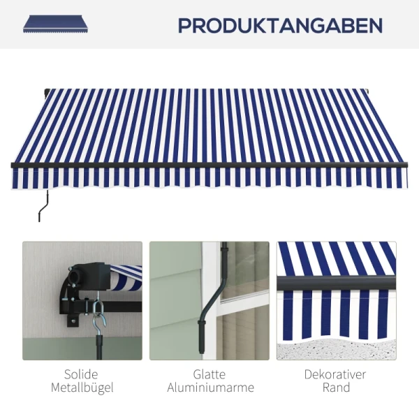 Zonnescherm, Terrasscherm, Inclusief Handslinger, Weerbestendig, 350 Cm X 290 Cm, Blauw + Wit 8