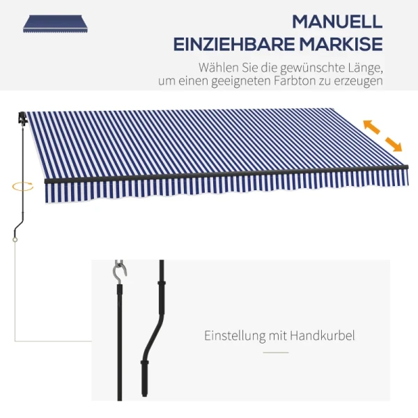 Zonwering, Terrasluifel, Inclusief Handslinger, Weerbestendig, 365 Cm X 300 Cm, Blauw + Wit 4