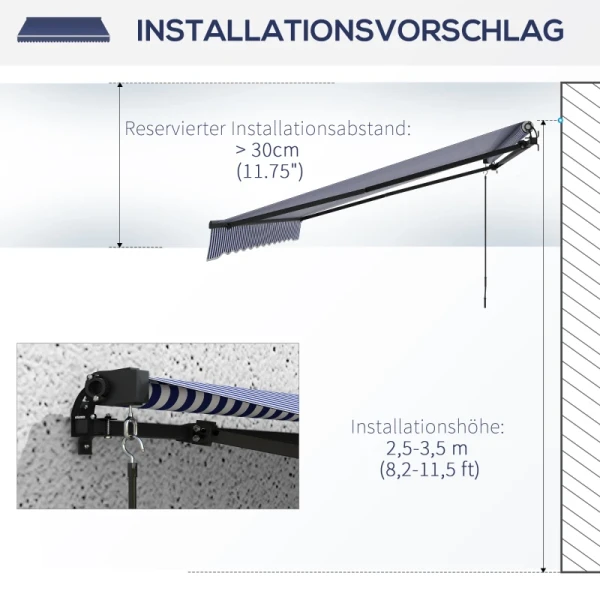 Zonwering, Terrasluifel, Inclusief Handslinger, Weerbestendig, 365 Cm X 300 Cm, Blauw + Wit 7