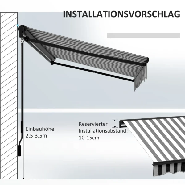 Zonwering, Terrasoverkapping, Weerbestendig, 1 Handslinger, 295 X 250 X 150 Cm, Grijs + Wit 8