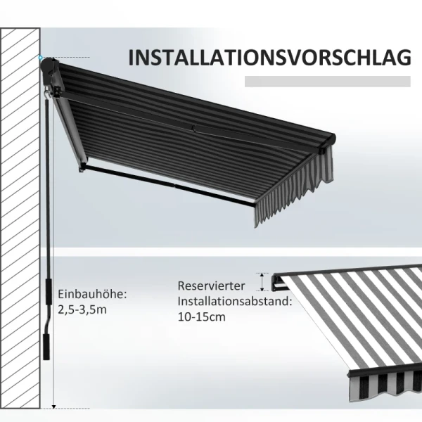 Zonwering, Terrasoverkapping, Weerbestendig, 1 Handslinger, 350 X 250 X 150 Cm, Grijs + Wit 8