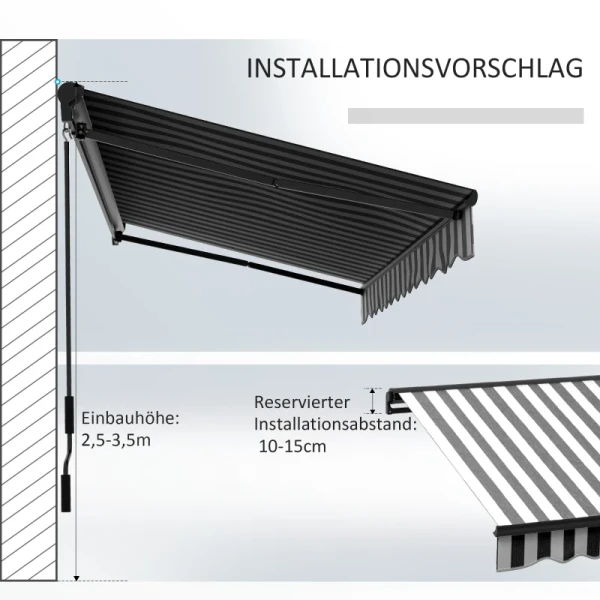 Zonwering, Terrasoverkapping, Weerbestendig, 1 Handslinger, 395 X 250 X 150 Cm, Grijs + Wit 8