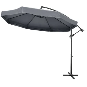 Zweefparasol 3m, Draaibaar, Handslinger, RVS, Polyester, Donkergrijs/zwart 1