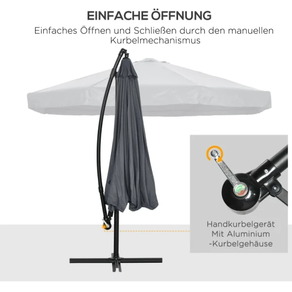 Zweefparasol 3m, Draaibaar, Handslinger, RVS, Polyester, Donkergrijs/zwart 6