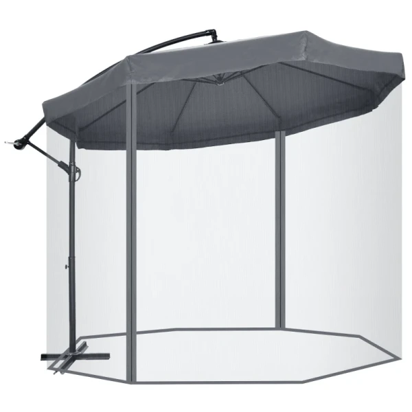 Zweefparasol 3m, Draaibaar, Handslinger, RVS, Polyester, Donkergrijs/zwart 10