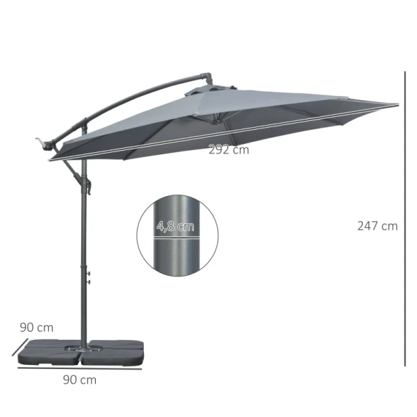 Zweefparasol Tuinparasol, Inclusief Kruisvoet, Weerbestendig, 292 Cm X 292 Cm X 247 Cm, Grijs 3