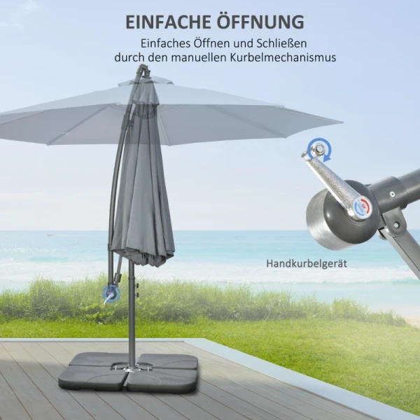 Zweefparasol Tuinparasol, Inclusief Kruisvoet, Weerbestendig, 292 Cm X 292 Cm X 247 Cm, Grijs 4