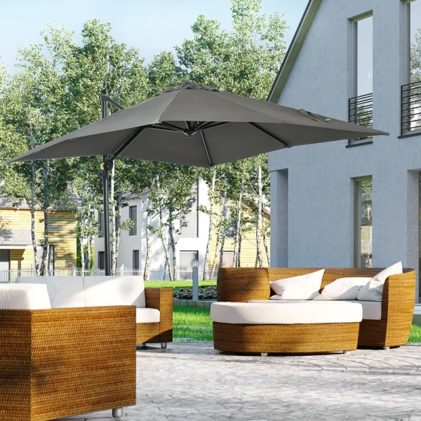 Zweefparasol Tuinparasol, Kruisvoet, Draaibaar, Weerbestendig, 245 Cm X 245 Cm X 245 Cm, Grijs 2