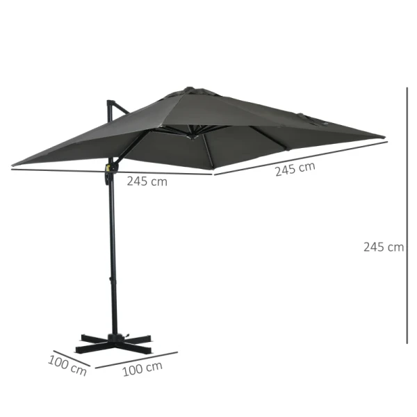 Zweefparasol Tuinparasol, Kruisvoet, Draaibaar, Weerbestendig, 245 Cm X 245 Cm X 245 Cm, Grijs 3