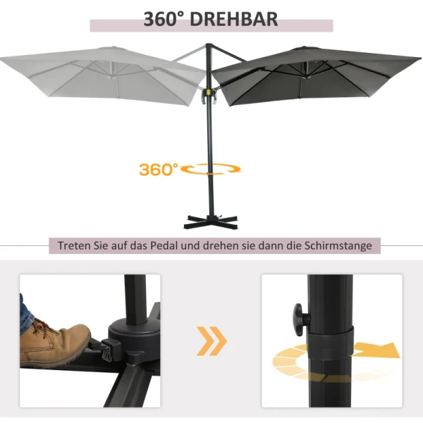 Zweefparasol Tuinparasol, Kruisvoet, Draaibaar, Weerbestendig, 245 Cm X 245 Cm X 245 Cm, Grijs 4