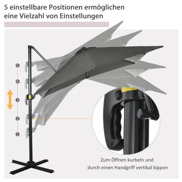 Zweefparasol Tuinparasol, Kruisvoet, Draaibaar, Weerbestendig, 245 Cm X 245 Cm X 245 Cm, Grijs 5