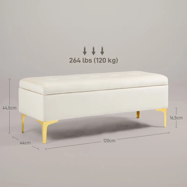 Bank Met Opbergruimte, Belastbaar Tot 120kg, 120x44x44,5cm, Beige 3