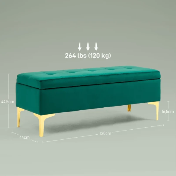 Bank Met Opbergruimte, Belastbaar Tot 120kg, 120x44x44,5cm, Groen 3