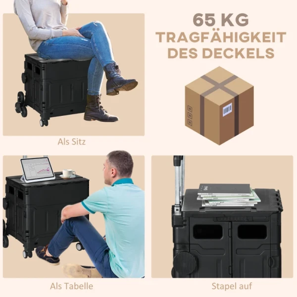 Boodschappentrolley, Trapklimmer, Opvouwbaar, Telescoopsteel, Belastbaar Tot Maximaal 65 Kilo, Zwart 6