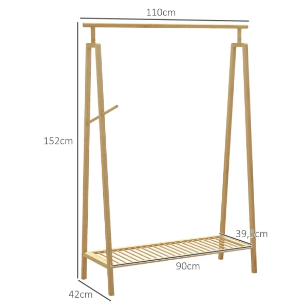 Kapstok Met Schoenenrek, Hoedenrek, Bamboe Frame, 110x42x152cm, Naturel 3