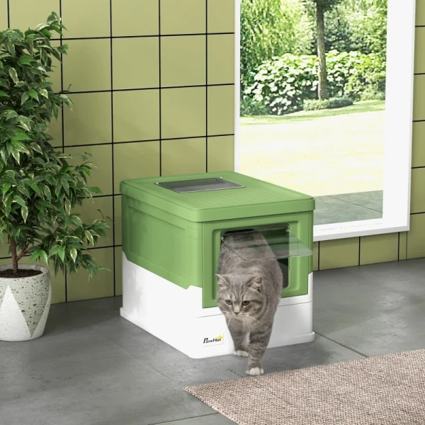 Kattentoilet, Opvouwbaar, 2 Deuren, Kattenbak, 47,5x35,5x36,7cm, Wit/groen 2