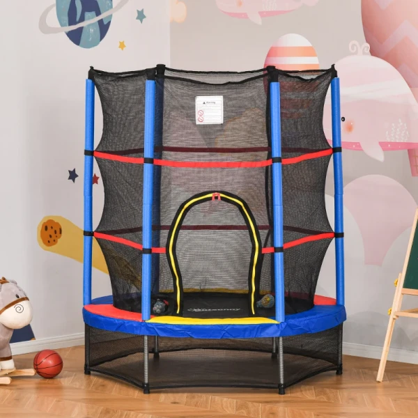 Kindertrampoline, Veiligheidsnet, Rubberen Vering, Tot 45 Kg, Metalen Frame, 140x160cm, Kleurrijk 2