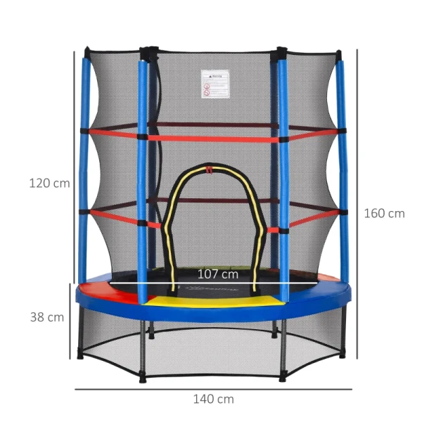 Kindertrampoline, Veiligheidsnet, Rubberen Vering, Tot 45 Kg, Metalen Frame, 140x160cm, Kleurrijk 3