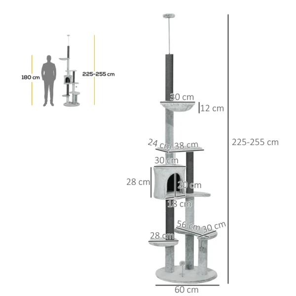 Krabpaal Met Plafondspanner, Hangmat, Huis, Platforms, Speelbal, 225-255cm, Grijs 3