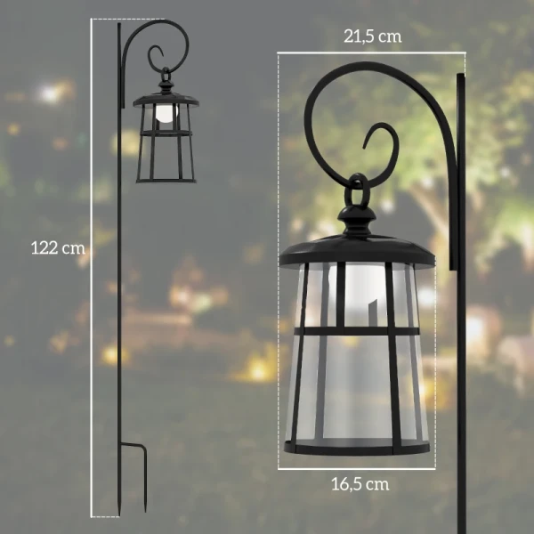 Tuinlamp, Op Zonne-energie, 6000K 30lm, 16,5x21,5x122cm, Zwart 3