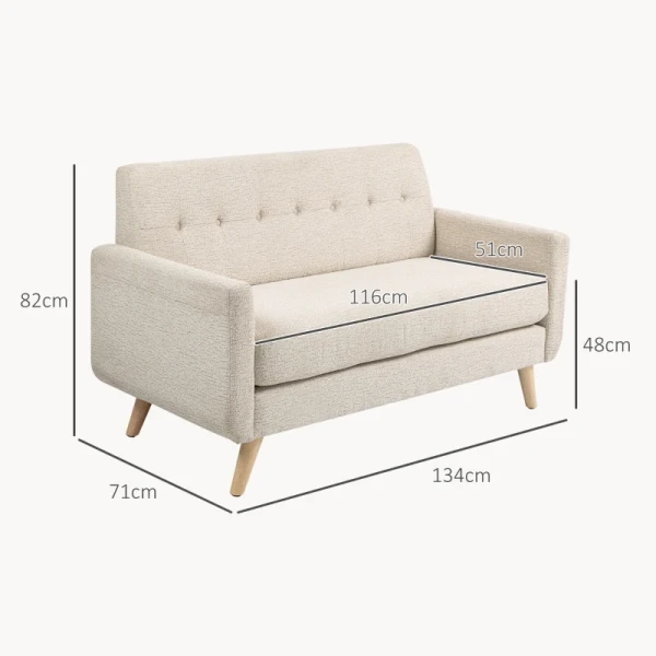 Tweezitsbank, Comfortabel, 134x71x82 Cm, Beige 3