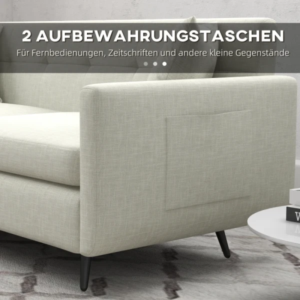 3-zitsbank, 2 Zijzakken, Kussens, Stalen Frame, Tot 250 Kg, 165x73x72 Cm, Beige 7