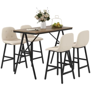 5-delige Barset, Tafel En 4 Stoelen, Knoopstiksel, Dikke Vulling, Linnenlook, Beige 1