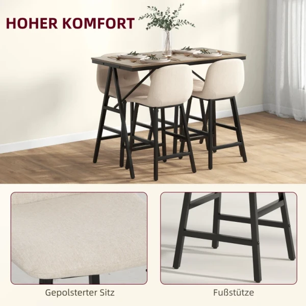 5-delige Barset, Tafel En 4 Stoelen, Knoopstiksel, Dikke Vulling, Linnenlook, Beige 5