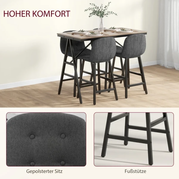 5-delige Barset, Tafel En 4 Stoelen, Knoopstiksel, Dikke Vulling, Linnenlook, Lichtbruin 5