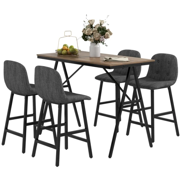 5-delige Barset, Tafel En 4 Stoelen, Knoopstiksel, Dikke Vulling, Linnenlook, Lichtbruin 10