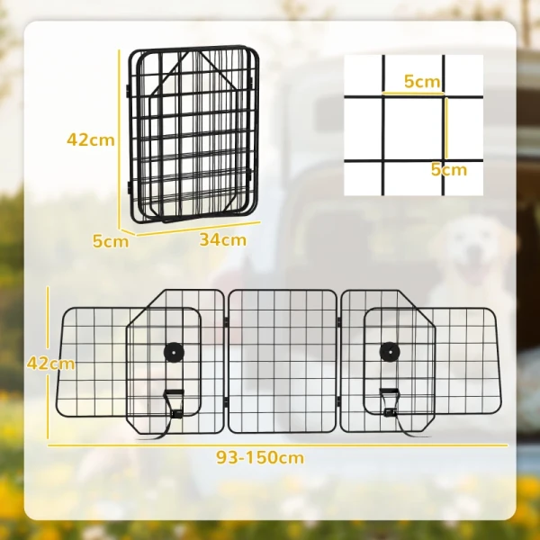 Autopoort Voor Honden, Verstelbaar 93-150cm, Opvouwbaar, Eenvoudig Te Monteren, Staal, Zwart 3